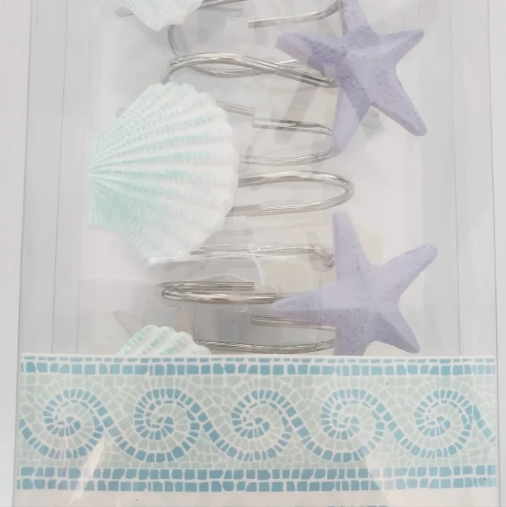 12pc COASTAL Decorative Shower Curtain Hooks STARFISH & SHELLS New